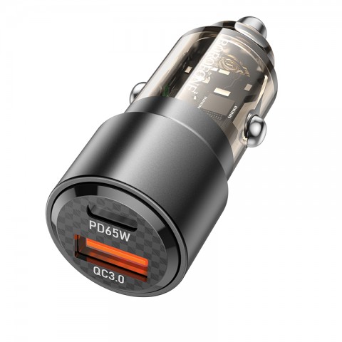 Automobilinis įkroviklis 12-24V USB + USB C 83W mini juodas Borofone BZ20A (tinka nešiojamam kompiuteriui)