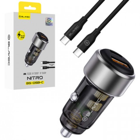 Automobilinis įkroviklis 12-24V USB + USB C 87W su USB C laidu 1m juodas Blavec BS-05B-C (tinka nešiojamam kompiuteriui)