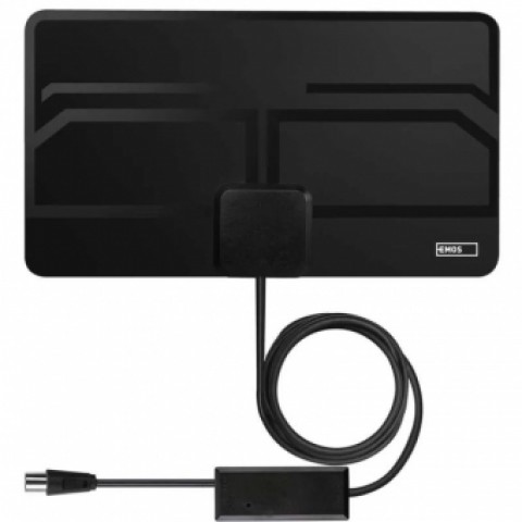 Kambarinė TV antena DVB-T / DVB-T2 su stiprintuvu 20dB su LTE, 5G filtru juoda Emos J0709