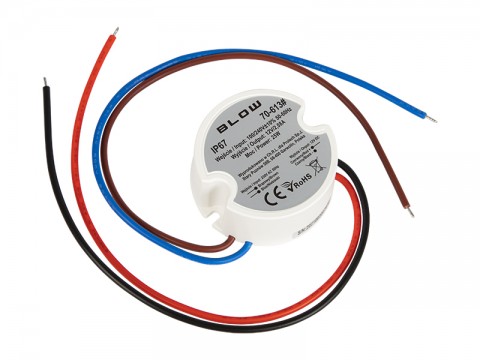 LED maitinimo šaltinis 220V 12V 2.08A 25W atsparus vandeniui IP67 (mini apvalus) baltas Blow plastikinis 