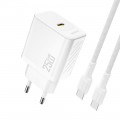 Tinklo įkroviklis 220V USB C 25W su USB C laidu 1m pintas baltas Dudao A27C