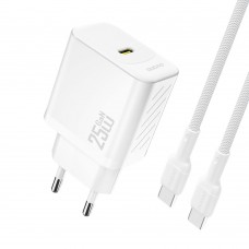 Tinklo įkroviklis 220V USB C 25W su USB C laidu 1m pintas baltas Dudao A27C