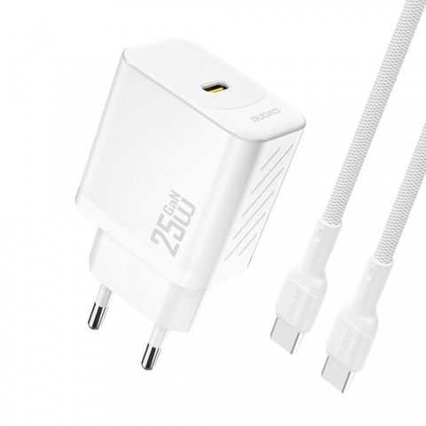 Tinklo įkroviklis 220V USB C 25W su USB C laidu 1m pintas baltas Dudao A27C