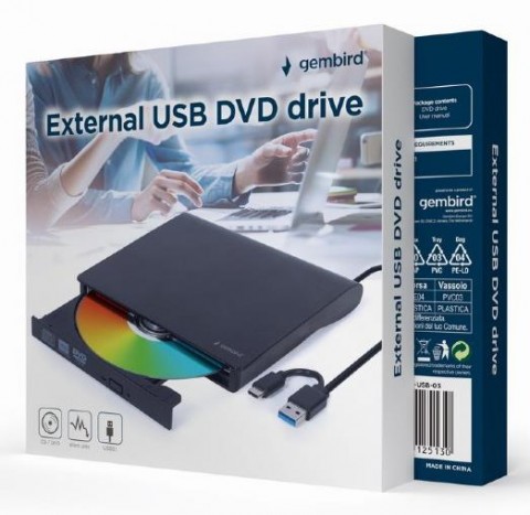 Išorinis DVD+RW įrenginys USB / USB C juodas Gembird