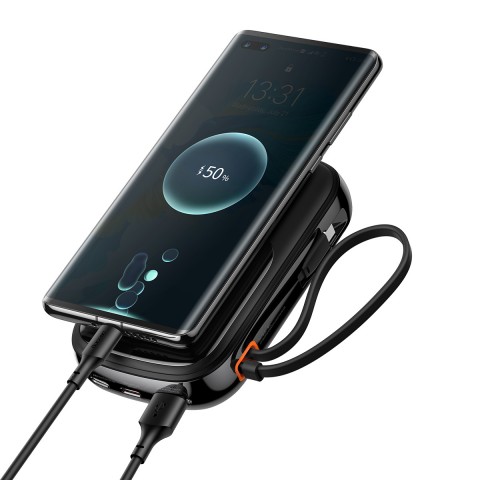 Nešiojamas įkroviklis - akumuliatorius su bevieliu įkrovikliu 20000mAh USB + 2xUSB C 22.5W su indikatoriumi juodas Baseus PPQD060301