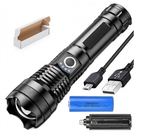 LED žibintuvėlis 9W su akumuliatoriumi IPX8 atsparus drėgmei per micro USB